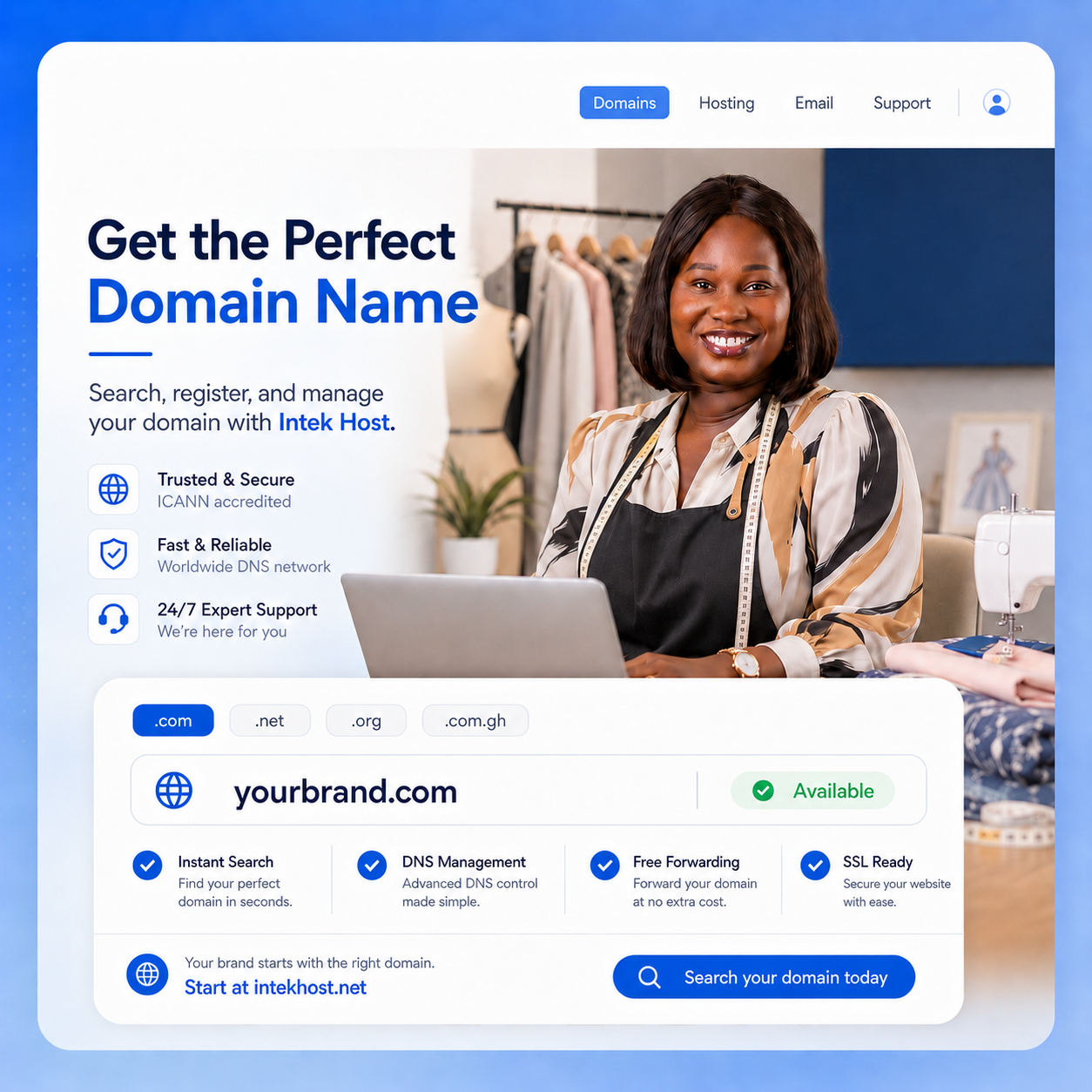 Business owner choosing a memorable domain name